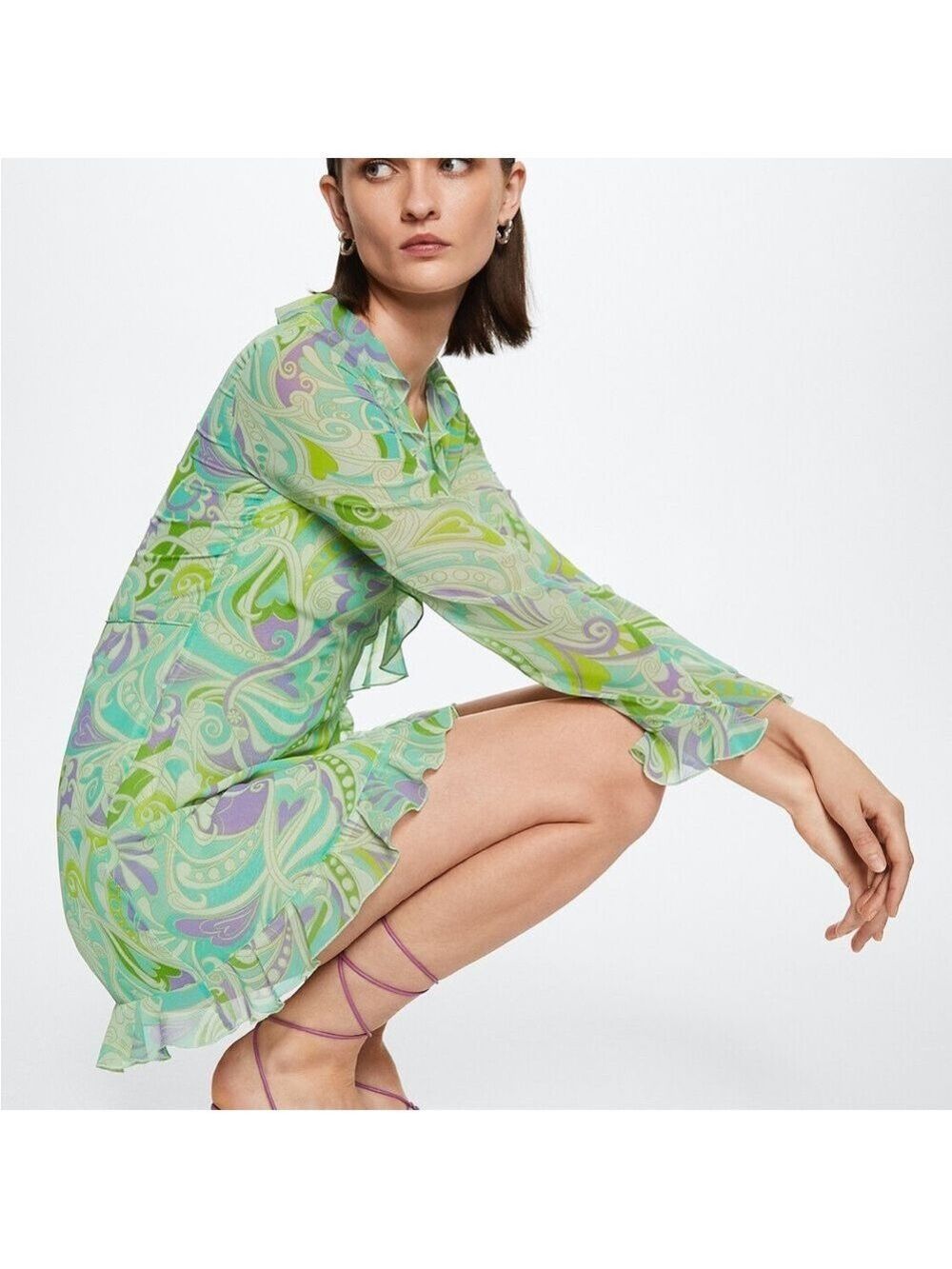 NWT Mango Ruffled Print Dress Size XL - Picture 5 of 8